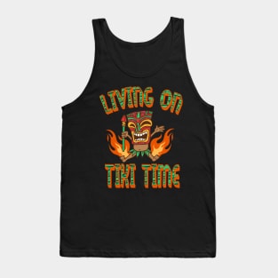 Funny Living On Tiki Time Party Hawaiian Beach Luau Aloha Tank Top